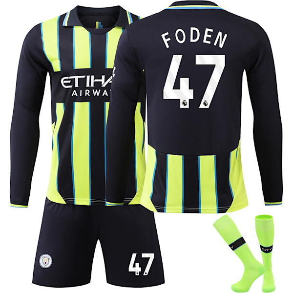 24-25 Manchester City F.C. Langermet Bortedrakt NO.47 FODEN Drakter Barn Voksen Fotballutstyr med Sokker NO.47 26