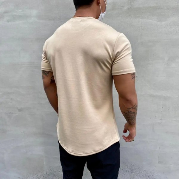 Herre T-shirt Mænd Sport Gym Muskel Fitness T-shirt Bluser Løs Halv ærme Sommer Bodybuilding Tee Tops Herretøj Khaki L