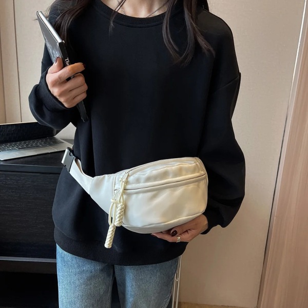 Brustväska Bananväska för kvinnor Sling Crossbody Midjeväska Canvas Löparväska Casual Fanny Packs Sport Halvmåne Bältesväska white 29x13x10cm