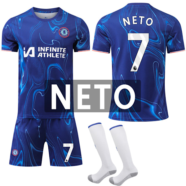Chelsea F.C. Tröja Nr. 7 NETO - Barn & Vuxen Fotbollsutrustning med Strumpor (Storlek 24-25) 22