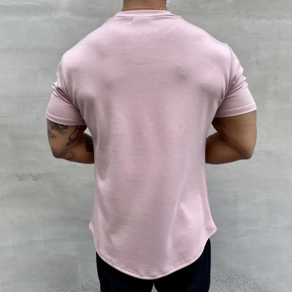 Herre T-skjorte Sports Gym Muskel Fitness T-skjorte Bluser Løs Halv Erme Sommer Bodybuilding Tee Topper Herreklær Pink M