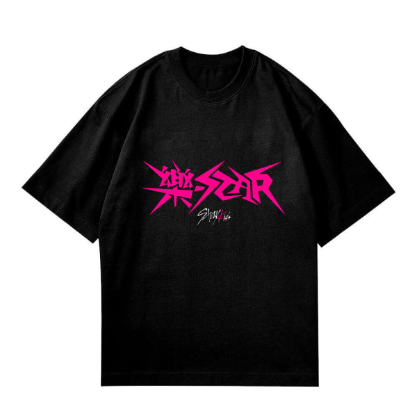 Kpop Stray Kids Rock Star Album T-shirts til kvinder og mænd Streetwear T-shirts med korte ærmer til fans Gave sort Black 2XL