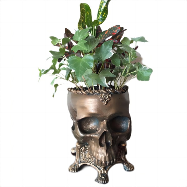 Skull Flower Pot Resin Handmade Crafts Ornament Creative Halloween Gift For Home Garden 1pcs Copper