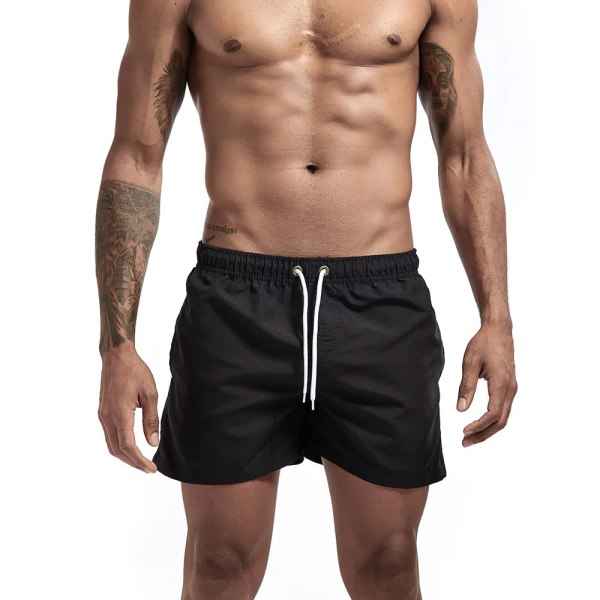 Herreshorts Udendørs løbelomme Snøredesign Elastisk talje Ensartet farve Komfortable åndbare shorts i bomuldsblanding Black XL