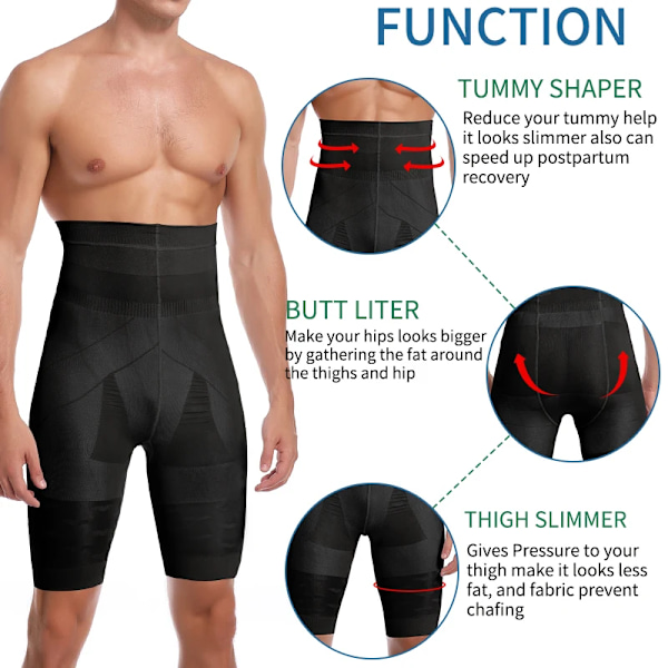 Män Tummy Control Shorts Hög Midja Slimmande Shapewear Mage Platt Body Shaper Ben Underkläder Kompressionstrosor Boxershorts Black L
