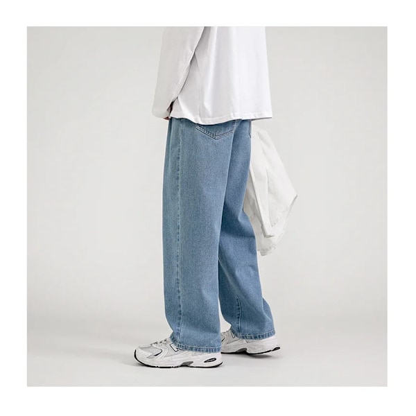 Koreansk mote Baggy Jeans for menn Klassisk All-match Ensfarget Rett-ben Denim Vide-ben Bukser Mann Lyseblå Grå Svart C 5XL