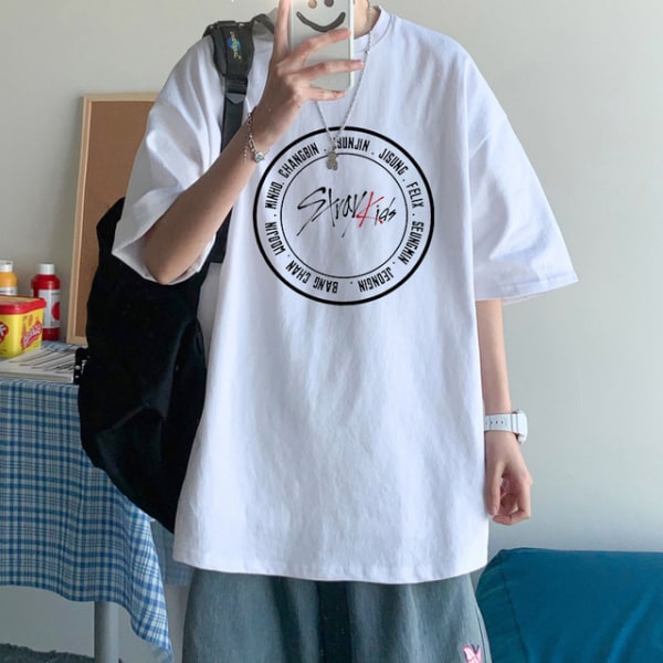 K-POP Stray Kids printed bomull lös T-shirt för män kvinnor white 3 4XL