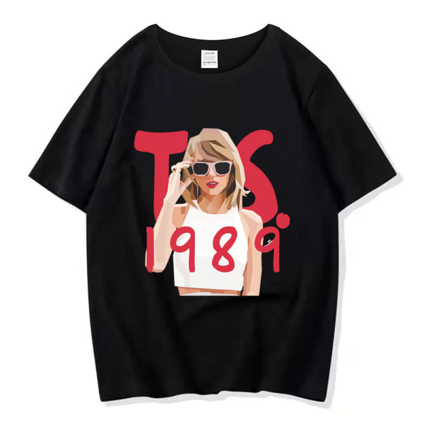 Taylor trykt T-shirt i bomuld med korte ærmer Swift  Løs top Black L