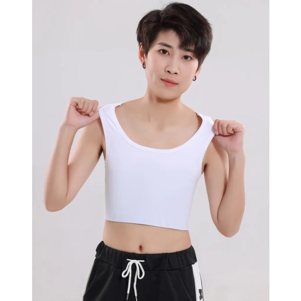 Kvinners Flat Chest Binder Med Bandasje Pullover Halv Lengde Korsett Tank Top Transboy Lesbisk Trans Underklær Vest Bryst Binder WHITE XL