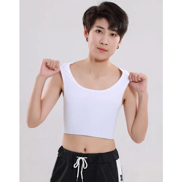 Kvinnors platta bröstbindare med bandage pullover halv längd korsett tank top transboy lesbisk trans underkläder väst bröstbindare WHITE 4XL