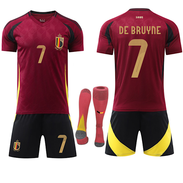 2024 EM-fotballdrakt for Belgia, hjemmebane, nr. 7 DE BRUYNE, barn og voksne 16