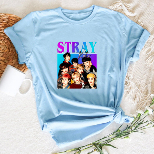 Stray Kids Gruppmedlemmar Dam T-shirts Mode K-Pop blue 2XL