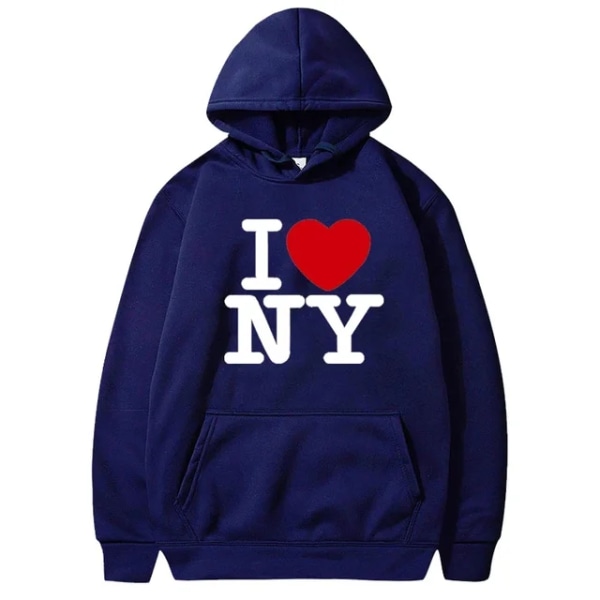 I Love NY Printned Hoodies Herr Dam Mode Casual Hooded Sweatshirts Navy Blue L