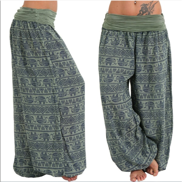Kvinnors Baggy Harem Byxor Leggings Hippie Yoga Byxor green 4XL
