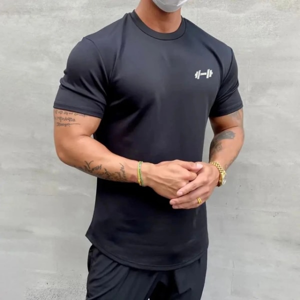 Herr T-shirt Man Sport Gym Muskel Fitness T-shirt Blusar Lös Halv Ärm Sommar Bodybuilding Tee Toppar Herrkläder black XL