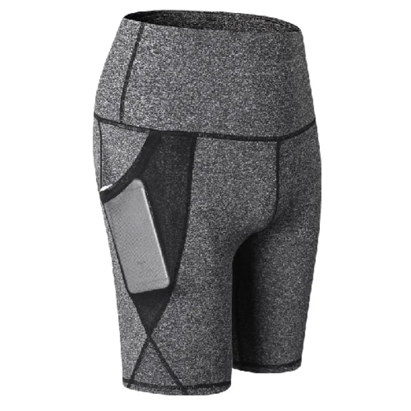 Sommargymshorts kvinnor hög midja kompression Snabbtorkande yogashorts Fitness löparpush up-shorts med fickor gray M