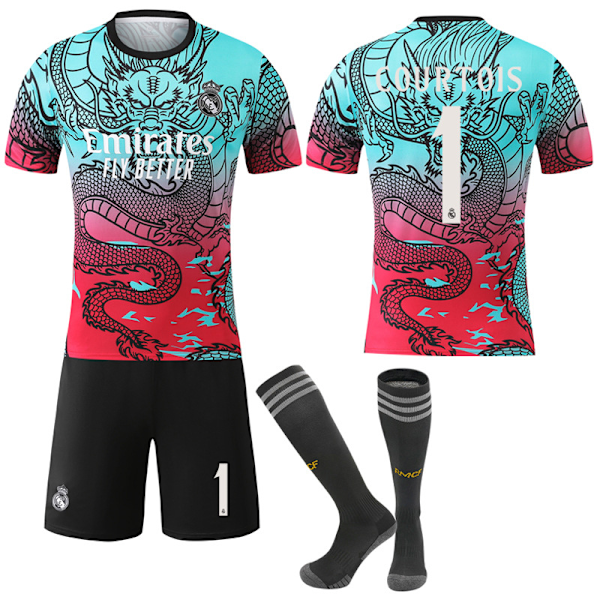 25-26 Real Madrid CF Gradual Color Special Edition NO.1 COURTOIS Tröjor Set Barn Vuxen Fotbollsutrustning med Strumpor NO.1 16