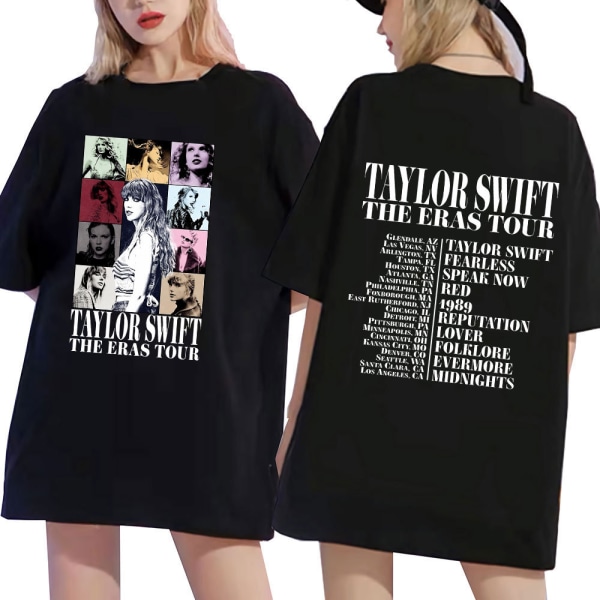 Taylor Swift The Eras Tour International Miehet Naiset Lyhyt T-paita Pyöreä Kaulus Painettu Black L