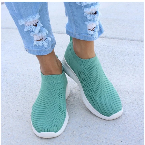 Skor Mode Sneakers Kvinnor Promenader Kvinnor Casual Platta Sneakers Sock Chunky Sneakers Slip On Shoes Kvinna Mujer Green 37