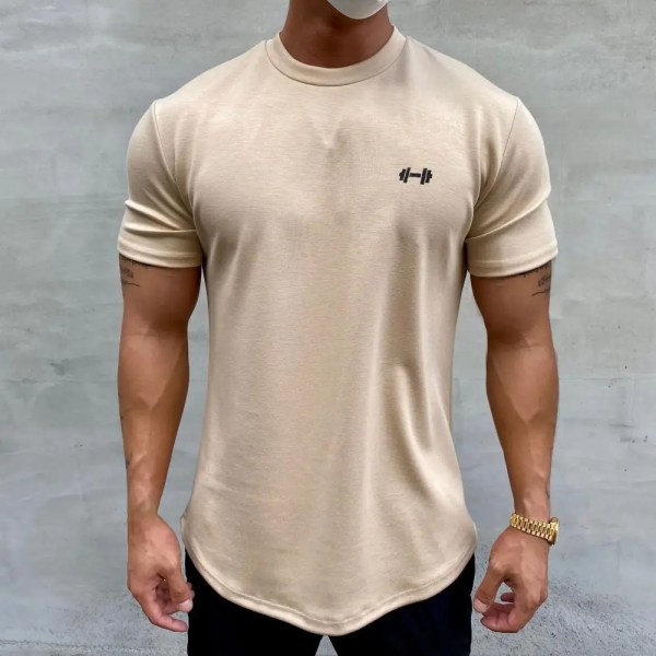 Herr T-shirt Man Sport Gym Muskel Fitness T-shirt Blusar Lös Halv Ärm Sommar Bodybuilding Tee Toppar Herrkläder Khaki XXXL
