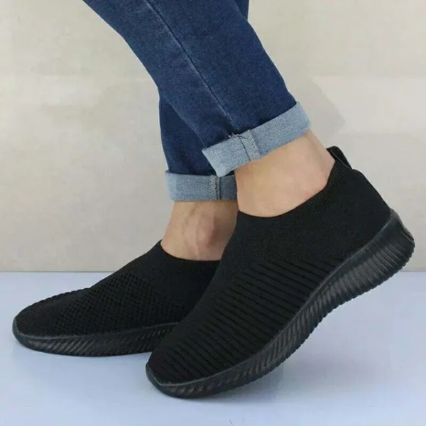 Skor Mode Sneakers Kvinnor Promenader Kvinnor Casual Platta Sneakers Sock Chunky Sneakers Slip On Shoes Kvinna Mujer Black 35