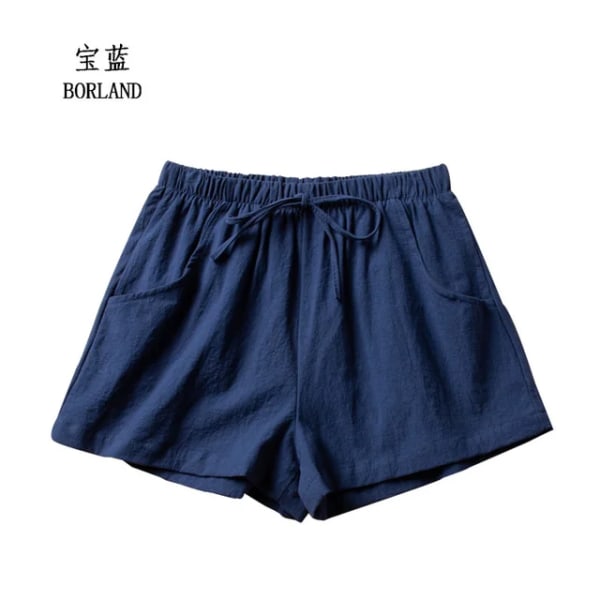 Avslappede linshorts for kvinner, treningsshorts i bomull, korte bukser med høy midje Navy S 40-50kg