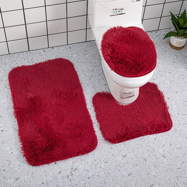 Baderomsmatte i bomull, ensfarget, sklisikker baderomsgulvteppe Silver 3PCS