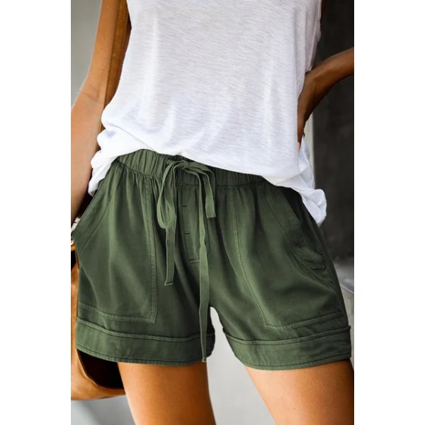 Uformelle shorts for kvinners sommer med høy midje snøring i løs kypert bukser med vidde ben army green L
