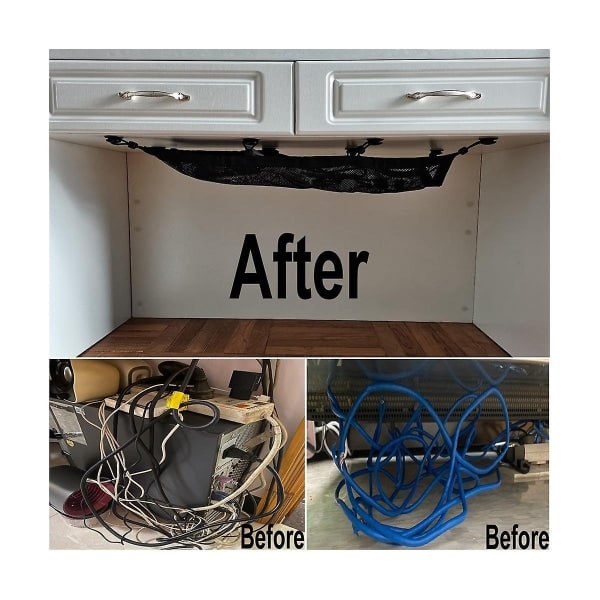 Kabelhanteringsnätverk under skrivbord, extra kabelnätverk, flexibelt kabelhanteringsnätverk, nätverk under skrivbord Black