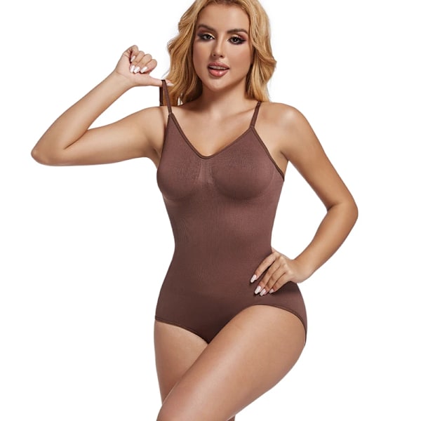 Dame Rygfri Bodystockings Sømløs Shapewear G-streng Butt Lifter Body Shaper Slankende Camisole Toppe Mavekontrol Korset Briefs Brown XXL