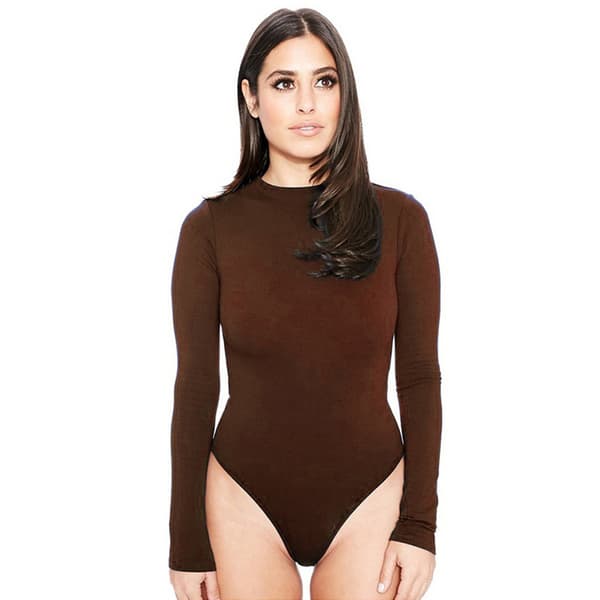 Langermet turtleneck-body – pustende bomullsstretch Brown M