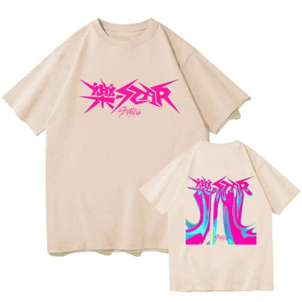 Kpop Stray Kids Rock Star Album T-shirt för Kvinnor och Män - Streetwear, Kortärmad, Fans T-shirt, Present Khaki L