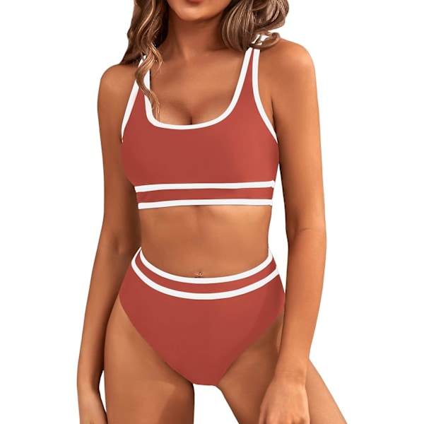 Dametøj Højtaljet Bikini Sæt Sporty Todelt Badetøj Farveblok Cheeky Høj Skåret Badetøj Red 1 L