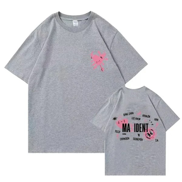 Stray Kids Maxident T-Shirt Dame Menn Sommer Casual Kpop kortermet T-skjorte grey S