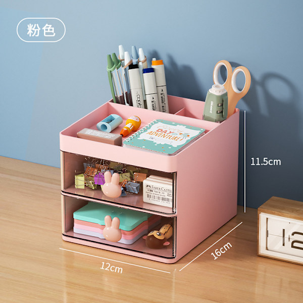 2 skuffer Makeup Organizer - Plast og kosmetik opbevaring Pink