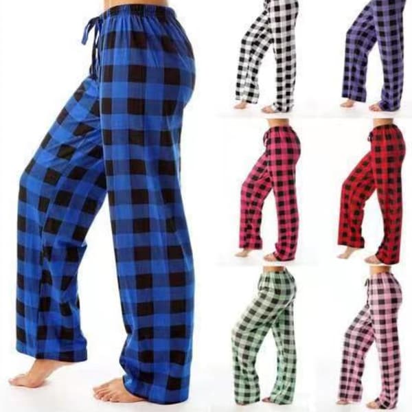 Dam Byxor Rutiga Bomulls Lösa Dam Pyjamasbyxor Pyjamasbyxor Herr Sovbyxor Loungekläder Sov Lounge Byxor Underdelar Deep Blue XXL