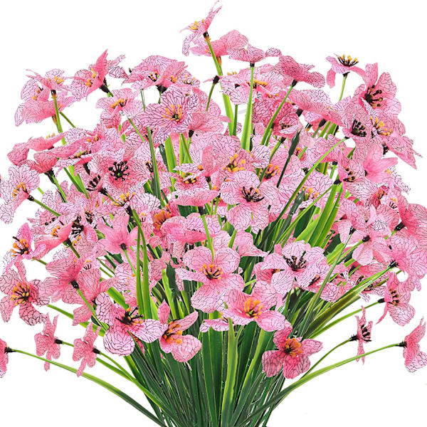 8 buntar konstgjorda blommor utomhus, UV-beständiga växter, konstgjord plastgrönska Pink 8PCS