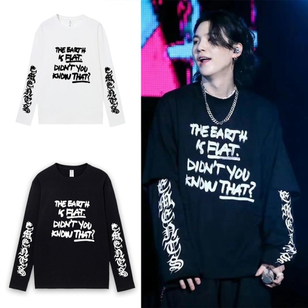 Kpop T-shirt suga Busan koncert løs langærmet T-shirt til drenge piger white M