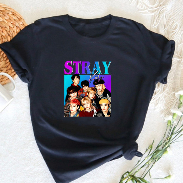 Stray Kids Gruppmedlemmar Dam T-shirts Mode K-Pop black 2XL