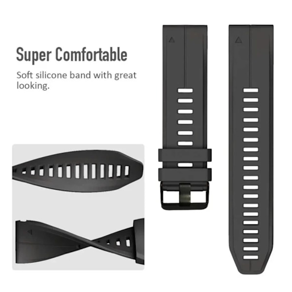 22mm 26mm Silikonrem for Garmin Fenix 7X 7 Pro Solar/6X 6 Sapphire 5 5X Plus 3 3HR/Epix QuickFit WatchBand Black 26mm