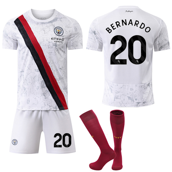 25-26 Manchester City F.C. Bortatröja NO.20 BERNARDO Barn Vuxen Fotbollsutrustning med Strumpor NO.20 L