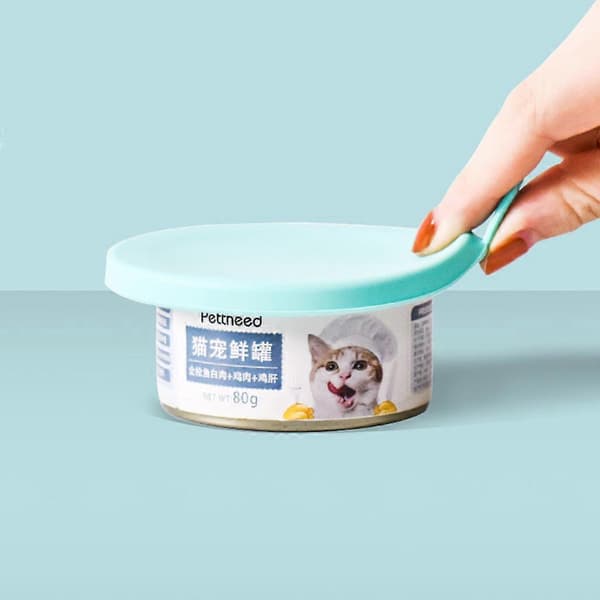 3 i 1 Universal BPA-fri Mjuk Silikon Matburkslock Återanvändbart Djurfoderburkslock Hund för Kattmatförvaring Konserverad Förseglad Grön blue