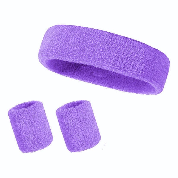 3PCS/Set Sports svettband Randigt handledssvettband Light Purple Headband*1+Wrist Guard*2