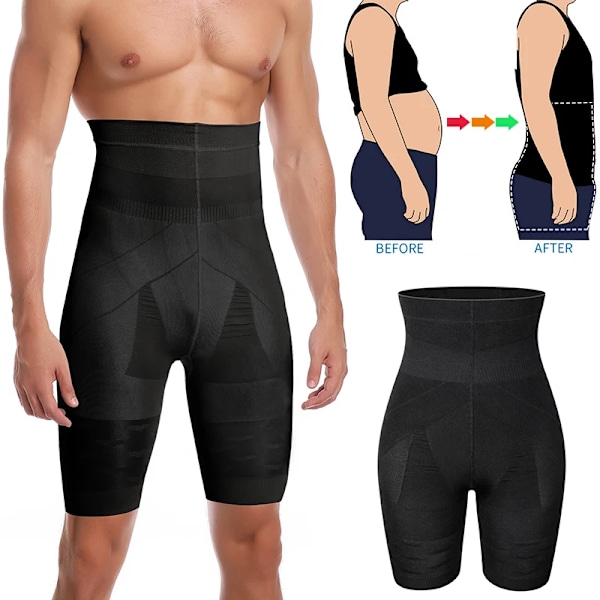 Män Tummy Control Shorts Hög Midja Slimmande Shapewear Mage Platt Body Shaper Ben Underkläder Kompressionstrosor Boxershorts Black M