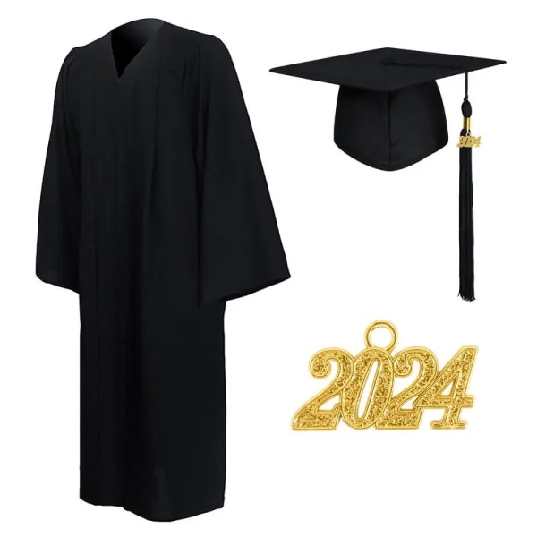 1 set Rivsäker akademisk klänning Kemtvätt akademisk klänning Lös 2024 Män Kvinnor Studenter Examen Klä upp black 45