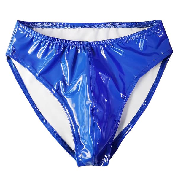 Herre briefs til poledance med vådt look og laklæder Orange L