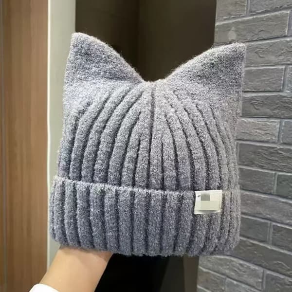 Søte kattøre-beanies for kvinner, varme ørebeskyttere for høst og vinter, søte Grey