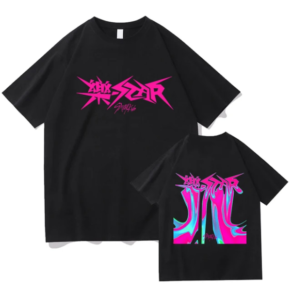 Kpop Stray Kids Rock Star Album T-shirts til Kvinder og Mænd - Streetwear Kortærmet Top - Fan T-shirt Gave black S