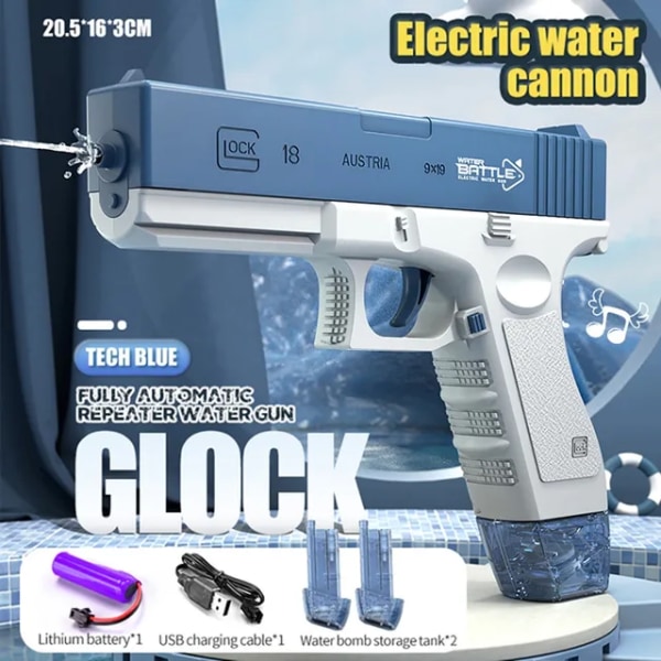 Elektrisk vannpistolleker sprenger Høytrykkskraftig lading for barn Energi Vann Automatisk vannspray Barnelekevåpen Blue-Magazine plate