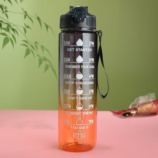 Motiverande vattenflaskor med tidsmarkering, sportvattenflaska black 1000ml